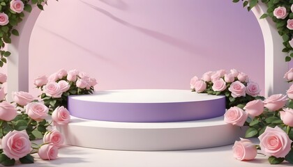 Fototapeta na wymiar Podium Background Flower Rose Product Pink 3D Spri