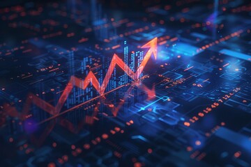 Fototapeta premium Abstract financial chart with upward trend arrow Symbolizing digital transformation and economic growth in a tech-driven world