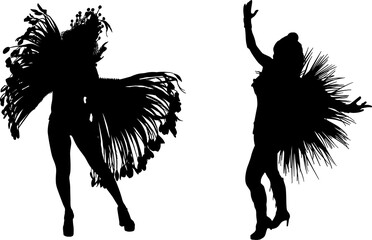samba, baile, brasil, danza, carnaval, silueta, color, vector, pegatina, plumas, traje, ilustracion, angel, diablo	
