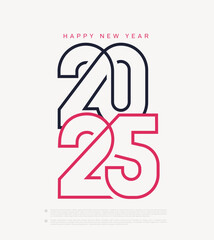 2025 Happy New Year Text Design. 2025 sign for flyer template, greeting card, poster, banner or social media. Happy New Year and Merry Christmas. Vector Illustration inscription consisting of a line.