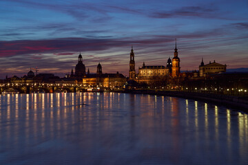 Fototapeta premium The Elbe river in Dresden at dawn, Germany