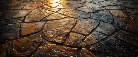 High-resolution image of stamped concrete, emphasizing the patterns and designs imprinted for a decorative background