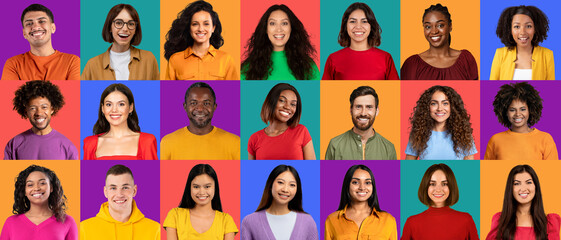 A colorful collection of headshots showcases a diverse group of individuals