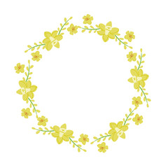 Spring floral wreath of daffodils. Easter concept. Vector template design for banner, poster, card. Modern floral frame
