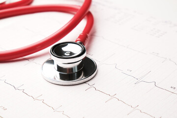 Stethoscope on electrocardiogram background, medical healthcare concept