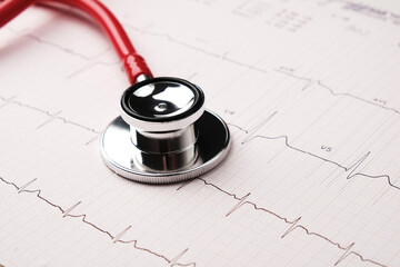 Stethoscope on electrocardiogram background, medical healthcare concept