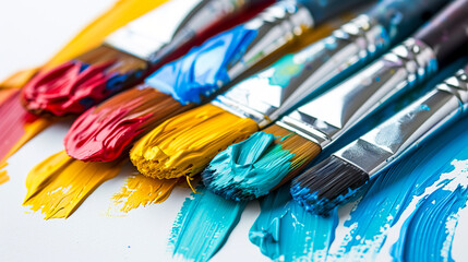 Vibrant Colorful Paint Splashes on White Background created with Generative AI technology