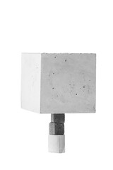 Concrete cube on white isolated background. Construction structure for inspection quality