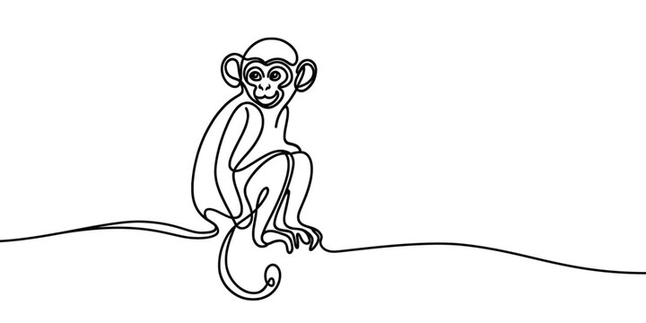 Vector image of a monkey with one continuous line.