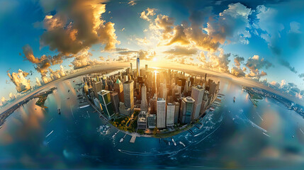 Aerial View of City Skyline at Sunset, Urban Architecture and Skyscrapers, Dynamic Cityscape of Shanghai, China