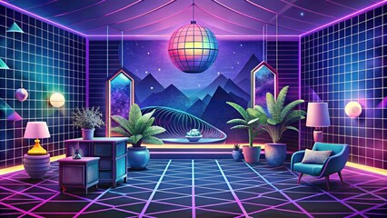 abstract modern futuristic neon lines room