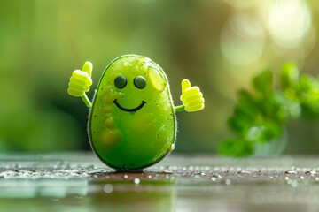 A pea with a smile and a thumbs up
