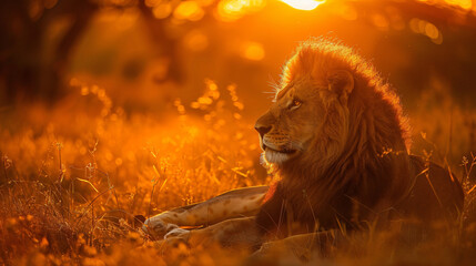 Regal lion basking in the warm glow of the Africa