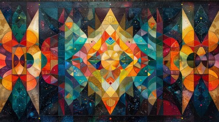 Vibrant Abstract Painting With Diverse Colors and Geometric Shapes