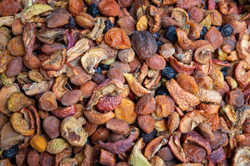 close up of mixed dried fruits