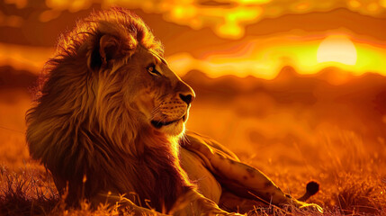 Regal lion basking in the warm glow of the Africa