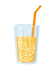 Fresh orange juice in glass icon. Weight loss diet vitamin C smoothie. Detox fruit cocktail for healthy dieting. Vector illustration isolated on white background.