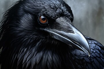 Fototapeta premium Enigmatic Raven closeup cute. Creepy scary. Generate Ai