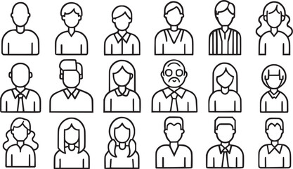 Fototapeta premium Man vector icons set and family types structures. Editable vector stroke.