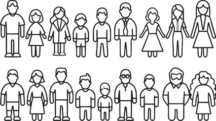 Man vector icons set and  family types structures. Editable vector stroke.