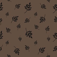Botanical elegant elements  seamless pattern on brown background, floral wallpaper