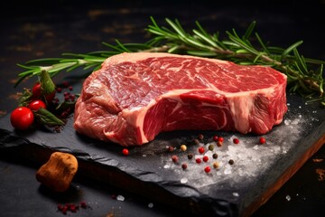 Fototapeta premium Raw beef steak. Protein fresh slice. Generate Ai