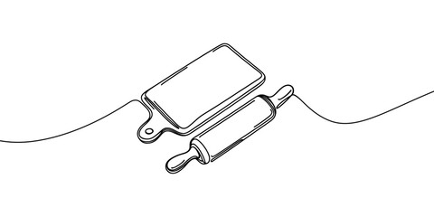 Obraz premium A single line vector image of a dough roller with cutting board.
