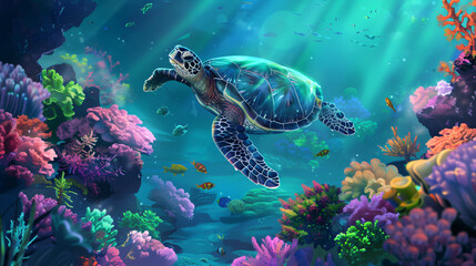 Obraz na płótnie Canvas Serene sea turtle swimming gracefully