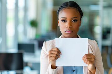 Brown Skin Business Woman Holding Blanc Document Sitting on Boss Office.