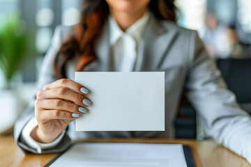 Business Woman Holding Blanc Document Sitting on Boss Office.