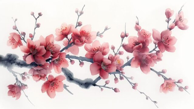 Isolated cherry blossom branch, a symbol of spring's beauty, showcasing delicate sakura flowers in full bloom. Seamless looping 4k timelapse virtual video animation background generated AI 