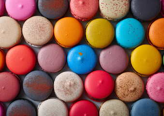 Fototapeta na wymiar Assorted Colorful Macarons in Close-up View