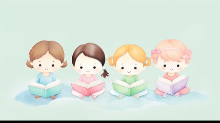A pastel drawing of women reading and educating themselves on Women Day cute
