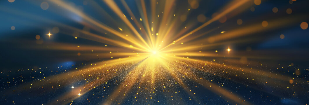 golden spark on blue background, AI generated