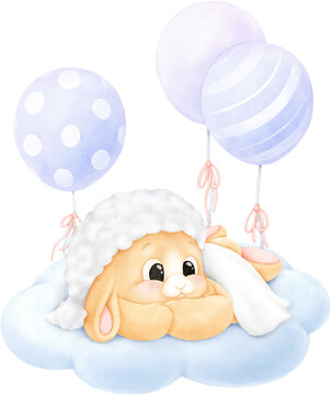 Bbaby rabbit on cloud
