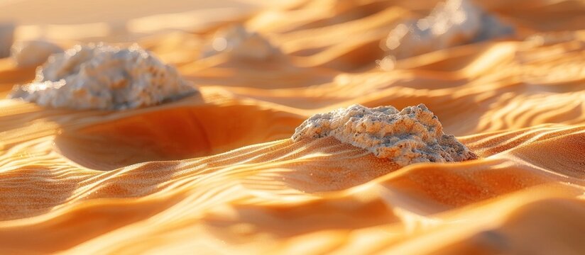 Desert Landscape in Intimate Detail A Close-Up Exploration of Sand Dunes and Rocks in Natural Light