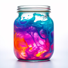 jar with bright liquid on a white background сreated with Generative Ai