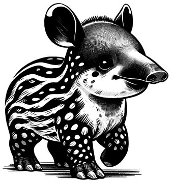 black and white tapir walking clip art preview