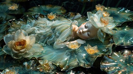 Serene Water Angel in Crystal Clear Pond Radiating Peaceful Solitude and Tranquil Meditation