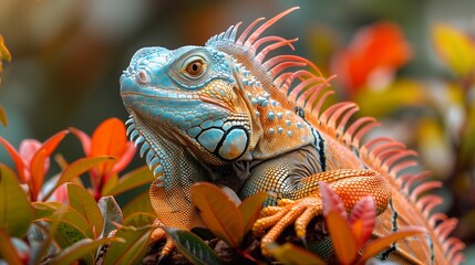 Obraz premium Exotic, colorful iguana in the wild