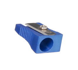 Blue pencil sharpener isolated on transparent layered background.