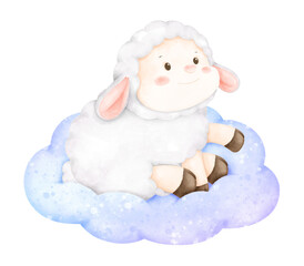 cute sheep and cloud watercolor
