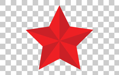  Red star 3d icon with shadow on transparent background. Vector illustration for USSR design