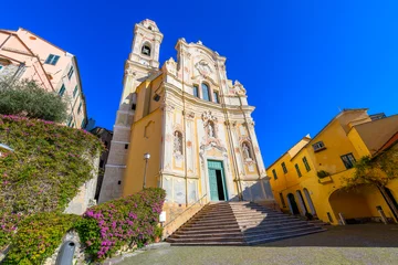  The 17th century Church of San Giovanni Battista rising above the medieval hill town of Cervo, Italy, in the Ligurian region of Northwest Italy. © Kirk Fisher