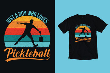Just A Boy Who Loves Pickleball Vintage Retro  Pickleball Player T-Shirt Design