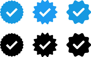 Blue check mark tick verification icon symbol vector. - obrazy, fototapety, plakaty
