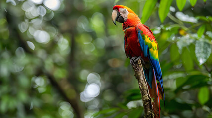 Vibrant macaw perched on a branch