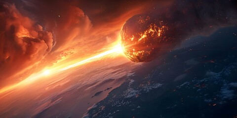 Doomsday Scenario: Gigantic Meteor Piercing the Atmosphere and Bringing Destruction. Concept Meteor Impact, Natural Disaster, Catastrophic Event, Survival Plan, Apocalyptic Future - obrazy, fototapety, plakaty
