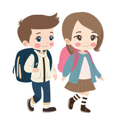 Boy and girl with backpacks. Back to school