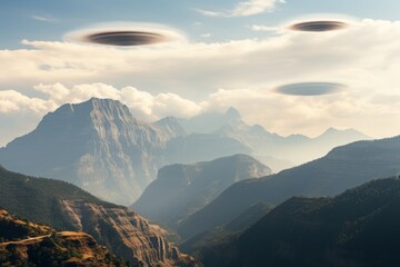 Hovering Lenticular Clouds Above Mount Isolated on Transparent Background